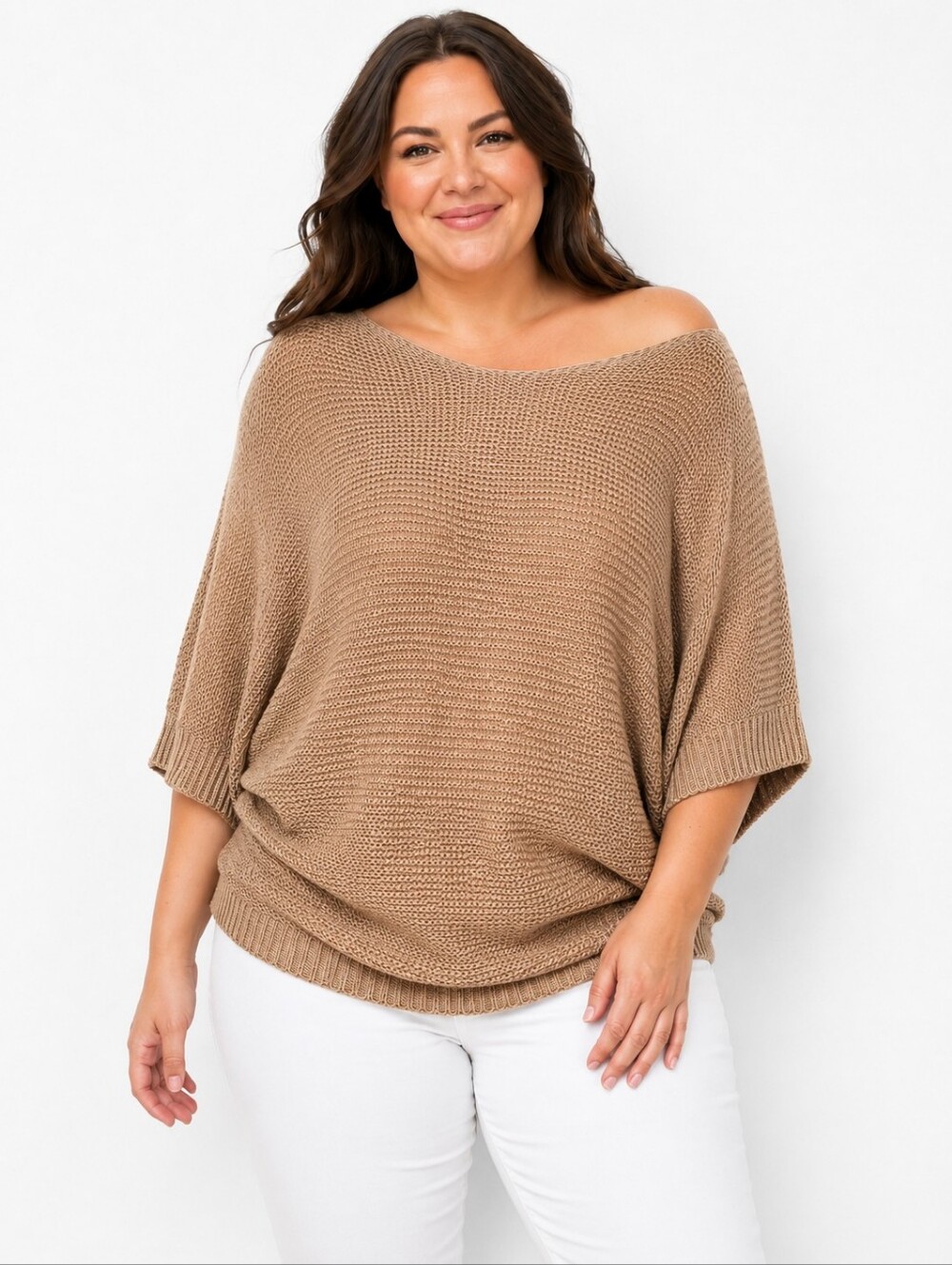 Womenβs 2XL Tan Open Knit Oversized Dolman Sleeve Sweater Top Boho Lightweight
